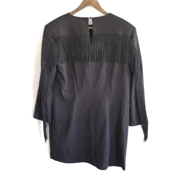 Zara NWT Shoulder Pad & Fringe with Long Sleeves Mini Dress Small - Picture 4 of 8